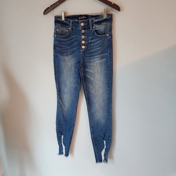 Indigo Rein Women's High Rise Skinny Fit Factory Distressed Denim Jeans Size 26 - Picture 6 of 9